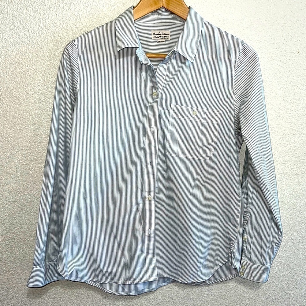 Madewell Thin Blue-White Striped Button Down Shirt